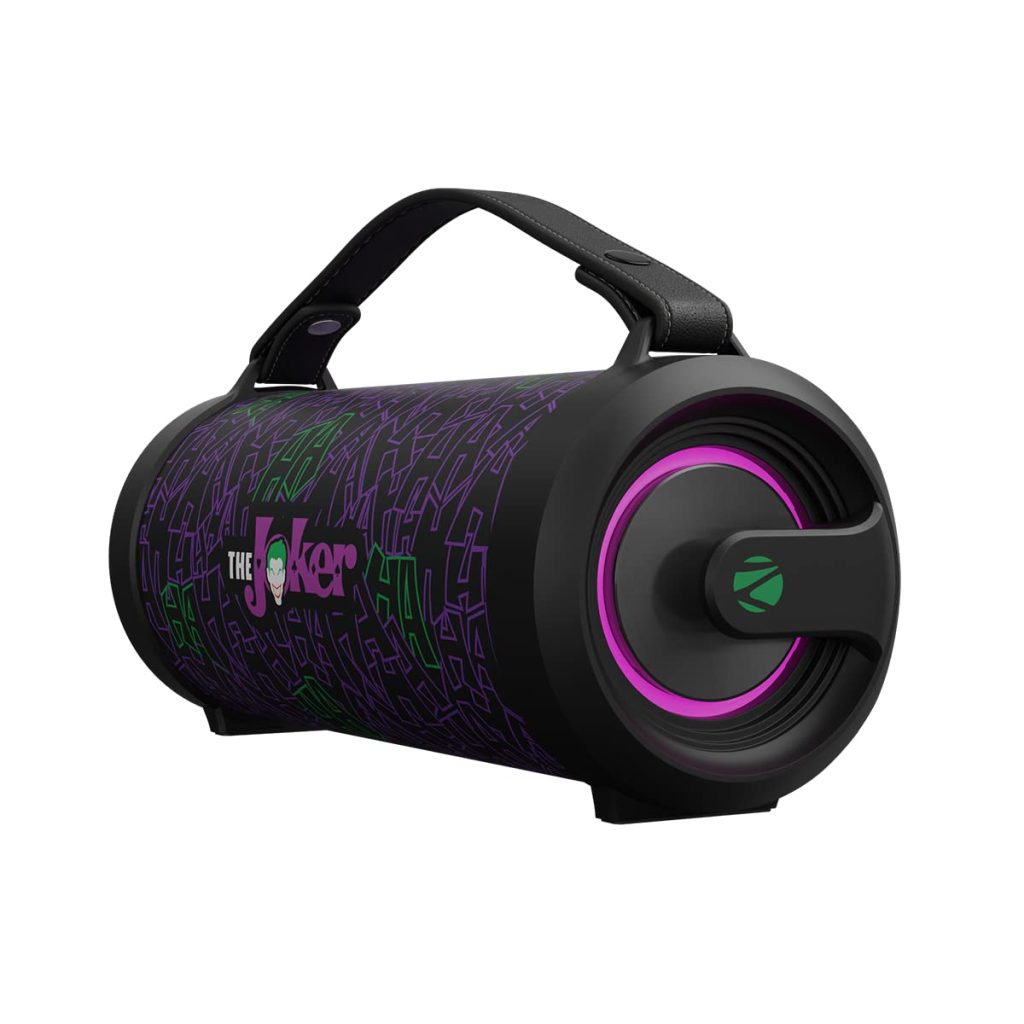 ZEBRONICS DC Joker Edition Rocket 500 Bluetooth 5.0 Portable Speaker 20W RMS, TWS, 10 Hour Backup, Built-in Rechargeable Battery, RGB Lights, Detachable Handle, Wired mic Port & Type C