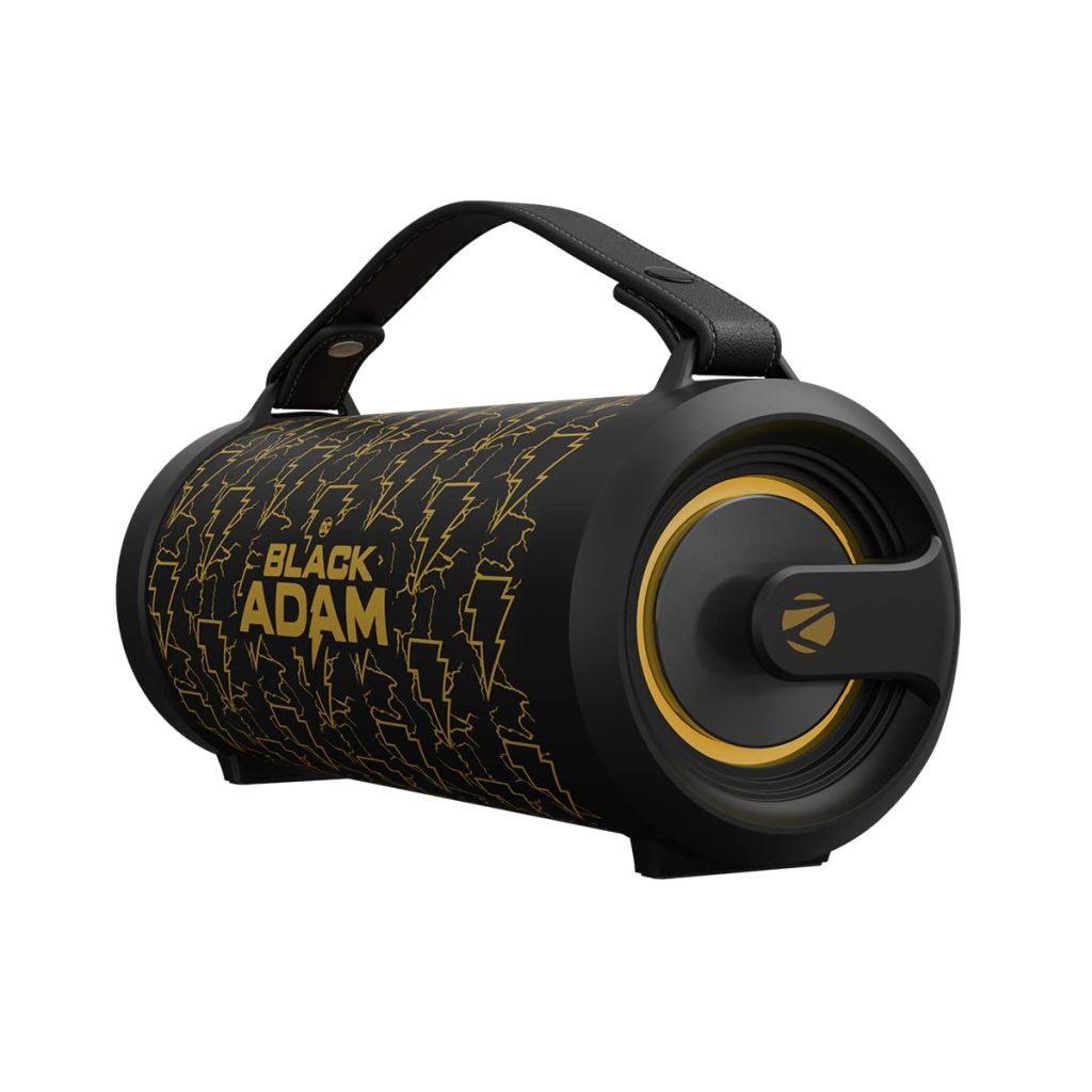 ZEBRONICS DC Black ADAM Edition Rocket 500 Bluetooth 5.0 Portable Speaker 20W RMS, TWS, 10 Hour Backup, Built-in Rechargeable Battery, RGB Lights, Detachable Handle, Wired mic Port & Type C