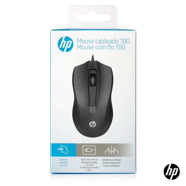 HP Wired Mouse 100 with 1600 DPI Optical Sensor, USB Plug-and -Play,ambidextrous Design, Built-in Scrolling and 3 Handy Buttons. 3-Years Warranty (6VY96AA)