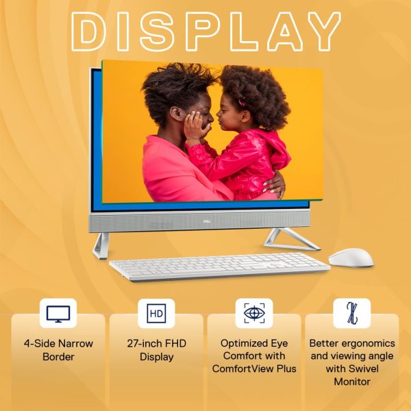 Dell 27" All-in-One PC (7720), 13th Gen Intel i7-1355U, 16GB DDR4, 1TB SSD, 27.0" FHD WVA AG Narrow Border Display, Pro Wireless Keyboard + Mouse, Pearl White with Fabric Cover