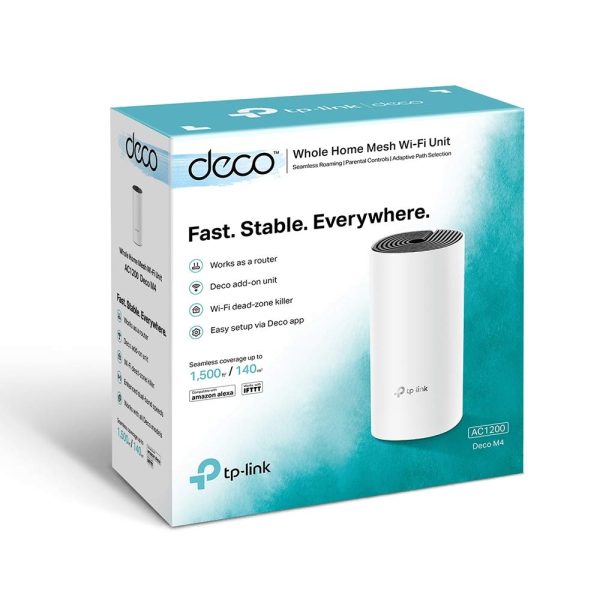 TP-Link Deco M4 Whole Home Mesh Wi-Fi System, Seamless Roaming and Speedy (AC1200), Work with Amazon Echo/Alexa, Router and Wi-Fi Booster, Parental Control, Pack of 1, Qualcomm CPU