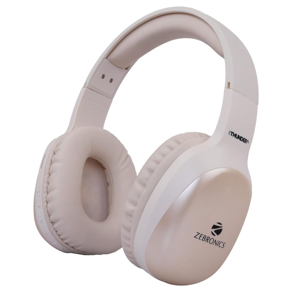 ZEBRONICS Thunder PRO Wireless Headphone with Dual Pairing, Gaming Mode, ENC, Bluetooth, Call Function, Aux, Micro SD, Voice Assistant, Deep Bass, Up to 60h Backup (Beige)