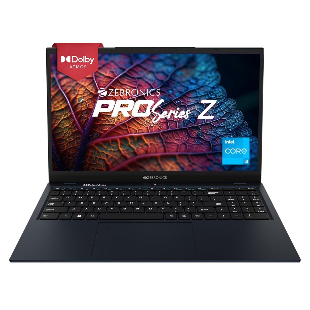 ZEBRONICS Laptop PRO Series Z NBC 3S, Intel Core 12th Gen i3 Processor (8GB RAM | 512GB SSD), 15.6-Inch (39.6 CM) IPS Display, (Ultra Slim |38.5 Wh Large Battery |Windows 11 Pro |Midnight Blue |1.76 Kg)