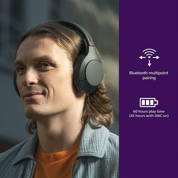 Philips Wireless On Ear Headphones TAH8506BK, Sleek Design with Noise Cancelling Pro,Up to 60 Hours of Play time, Touch Control That You Control. Turn Touch on or Off (Black)