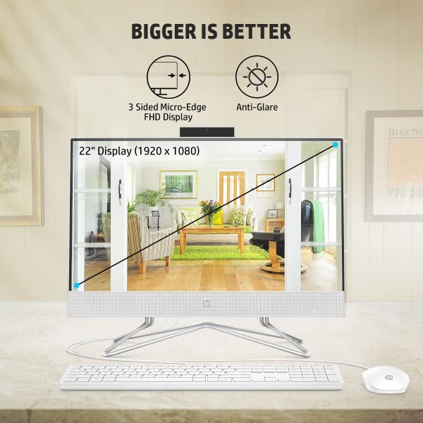 HP All-in-One PC Intel Pentium J5040 21.5-inch(54.6 cm) FHD Three-Sided Micro-Edge Display(8GB RAM/512GB SSD/Intel UHD Graphics/Win 11 Home/Wired Keyboard and Mouse Combo/MS Office)22-dd2686in, White
