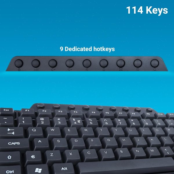 ZEBRONICS JUDWAA 555 USB Multimedia Keyboard & Mouse Combo, 114 Keys, 9 Dedicated Hotkeys, Slim Design, Plug & Play, ₹ Rupee Key, Compatible with PC & Laptop