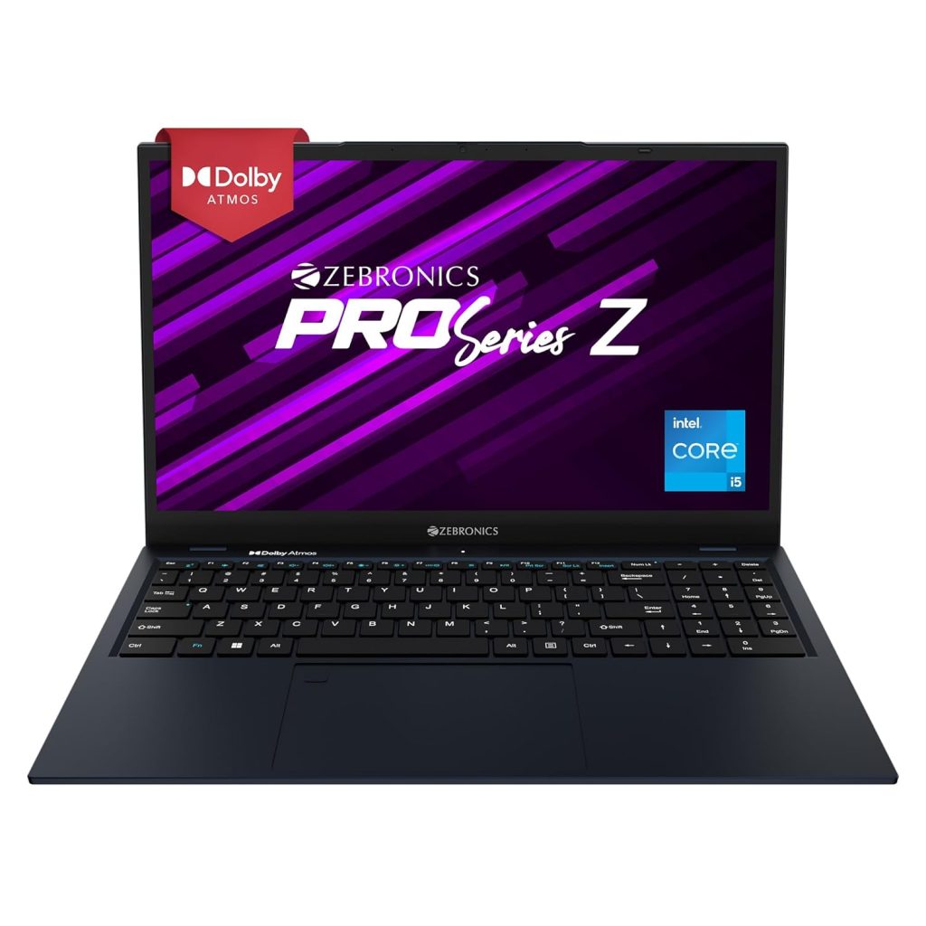 ZEBRONICS Laptop PRO Series Z NBC 4S, Intel Core 12th Gen i5 Processor (16GB RAM | 512GB SSD), 15.6-Inch (39.6 CM) IPS Display, (Ultra Slim |38.5 Wh Large Battery |Windows 11 pro |Midnight Blue |1.76 Kg)