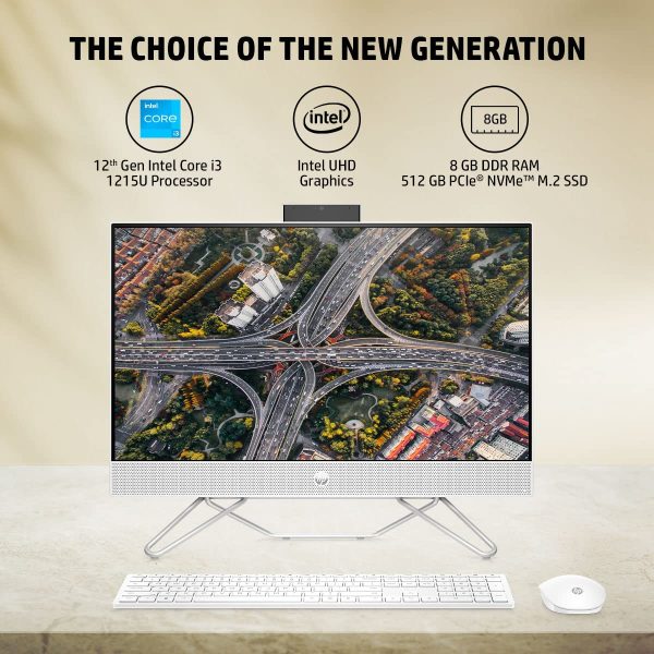 HP All-in-One 12th Gen Intel Core i3-23.8 inch(60.5 cm) 8GB RAM/512GB SSD/FHD, Micro-Edge, Anti-Glare Display/Wireless Keyboard & Mouse/Intel UHD Graphics/Win 11/5.37 Kg, 24-cb1901in