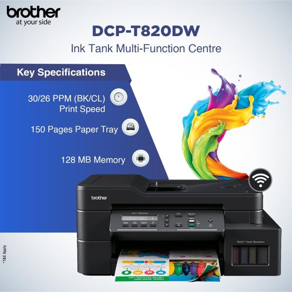 Brother DCP-T820DW - Wi-Fi & Auto Duplex Color Ink Tank Multifunction (Print, Scan & Copy) All in One Printer for Home & Office
