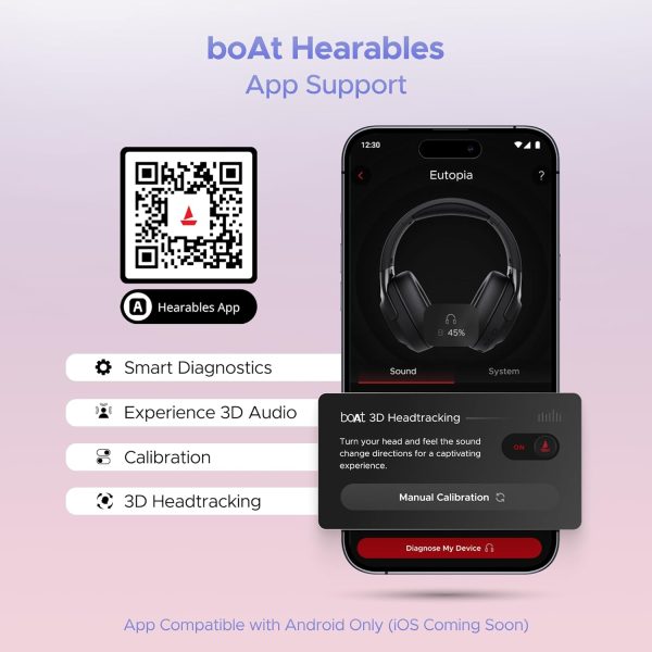 boAt Nirvana Eutopia Bluetooth Headphones with Head Tracking Function, Spatial Audio,20 HRS Playtime, ENx™ Tech, ASAP™ Charge, Hearables App(Android only, iOS Coming Soon)(Primia Black)
