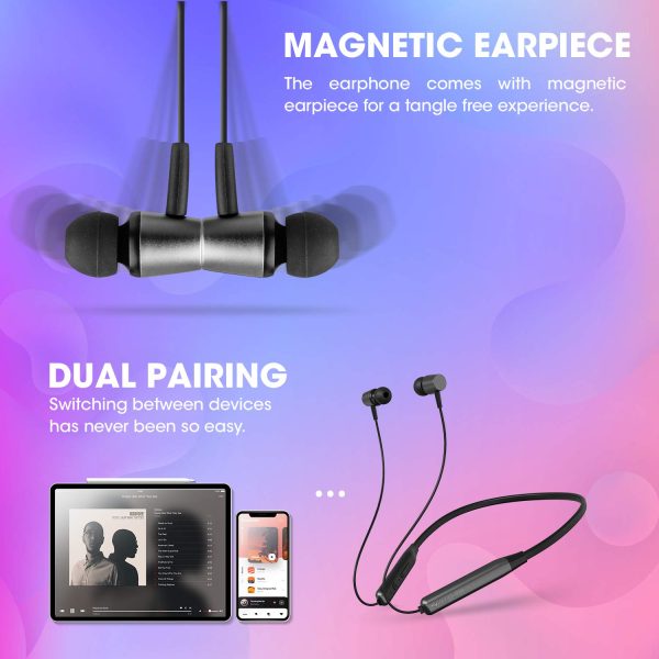 ZEBRONICS Zeb Evolve Wireless Bluetooth in Ear Neckband Earphone, Rapid Charge, Dual Pairing, Magnetic earpiece,Voice Assistant with Mic (Gray)