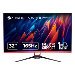 ZEBRONICS 32 Inch Wqhd 2K Curved 165Hz Gaming LCD Monitor,Hdr10,1Ms Mprt Response Time,Free Sync Support,Hdmi,Dp,280 Nits Max,16.7M Colors,Built-in Speakers&Bezel Less Design Zeb-S32A,Black
