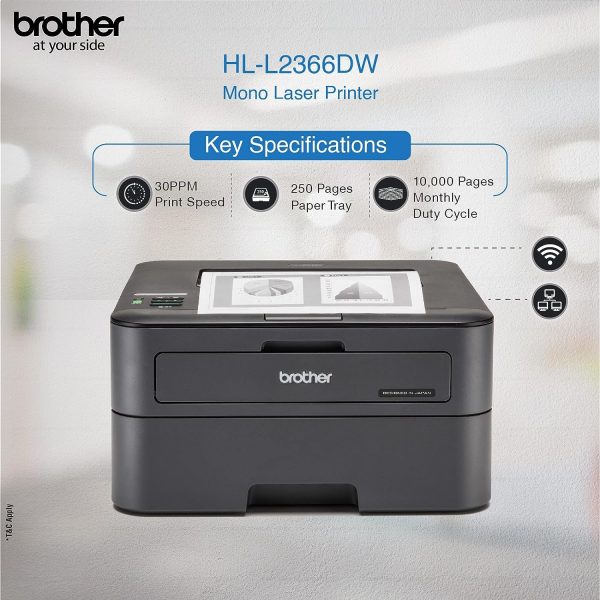 Brother HL-L2366DW Monochrome Laser Printer with Wi-fi, Network & Auto Duplex Printing (Black)