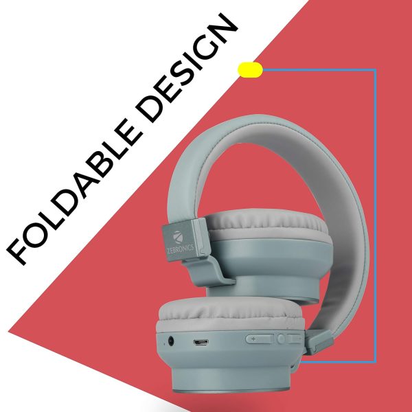 Zebronics Zeb-Bang Foldable Wireless BT Headphone Comes with 40mm Drivers, AUX Connectivity, Call Function, 16Hrs* Playback time & Supports Voice Assistant (Green)