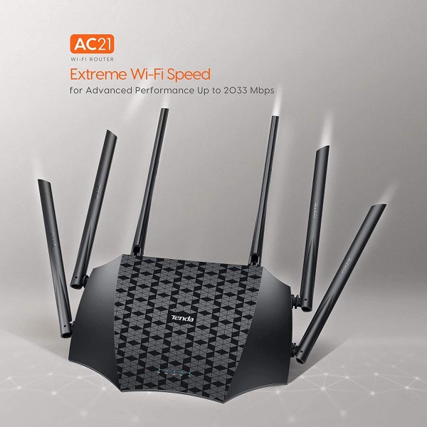 Tenda AC21 2100Mbps Dual Band Gigabit Wireless Router, MU-MIMO, Easy Setup, Supports Guest Network, Parental Control, Client Filter, IPv6 (Black)