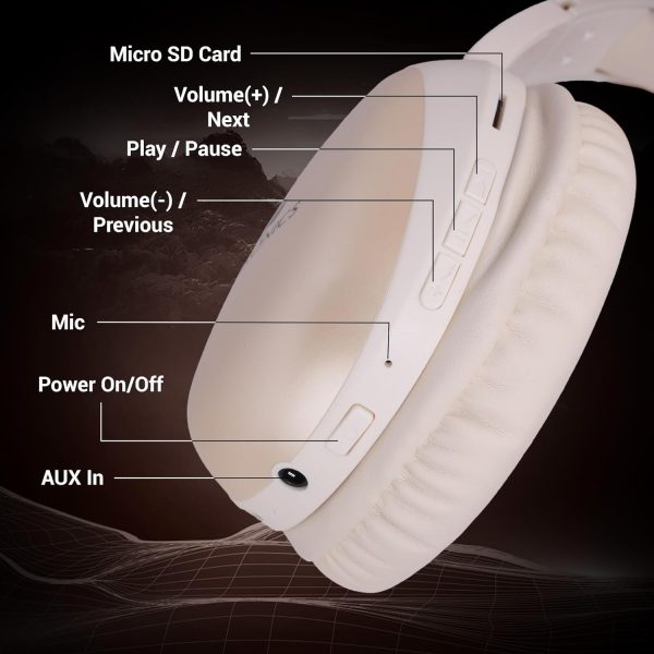 ZEBRONICS Thunder PRO Wireless Headphone with Dual Pairing, Gaming Mode, ENC, Bluetooth, Call Function, Aux, Micro SD, Voice Assistant, Deep Bass, Up to 60h Backup (Beige)