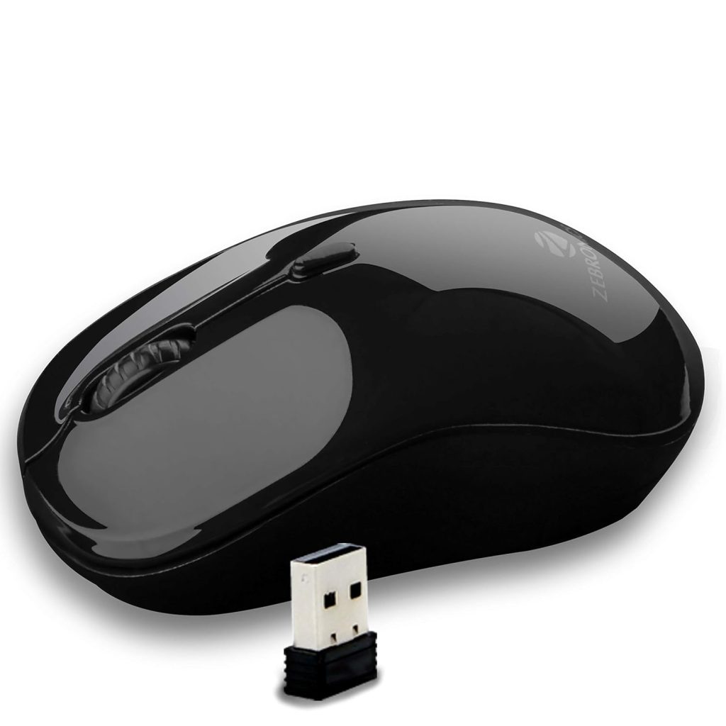 Zebronics Shine Wireless Optical Mouse - 2.4GHz with USB Nano Receiver,1600 DPI, 4 Buttons, Clutter Free Plug & Play, for PC/Mac/Laptop (Black)