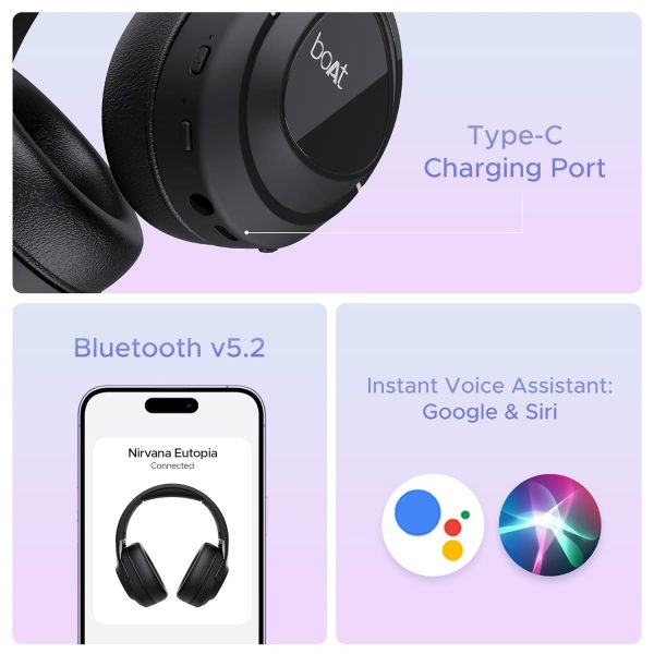 boAt Nirvana Eutopia Bluetooth Headphones with Head Tracking Function, Spatial Audio,20 HRS Playtime, ENx™ Tech, ASAP™ Charge, Hearables App(Android only, iOS Coming Soon)(Primia Black)