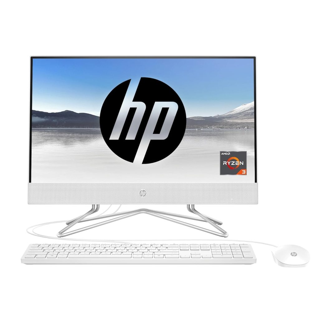 HP All-in-One PC AMD Ryzen 3 3250U 21.5 inch(54.6cm) FHD 8GB RAM, 512GB SSD, AMD Radeon Graphics, White Wired Keyboard Mouse Combo (Windows 11, MSO, Snow...