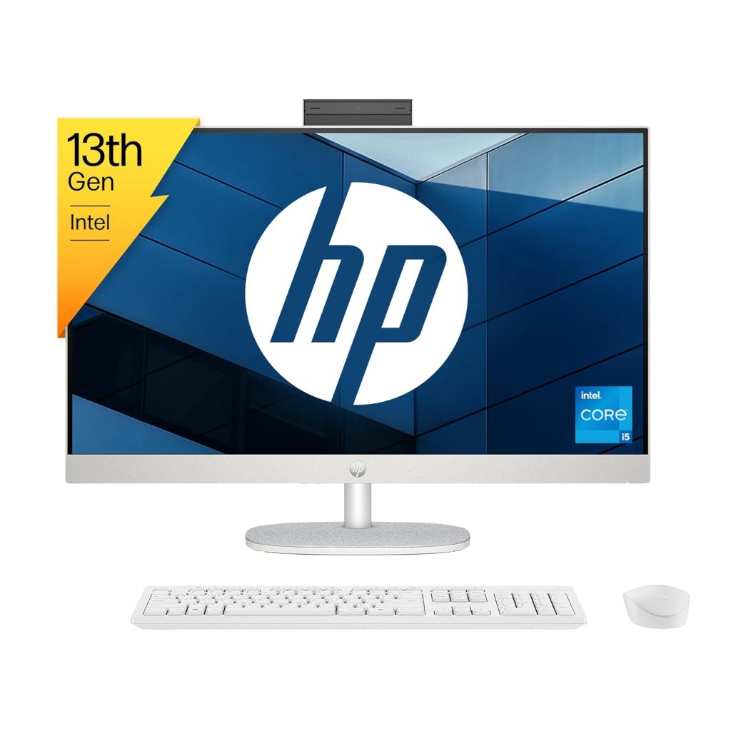 HP All-in-One PC 13th Gen Intel Core i5 27" (68.6cm) FHD 16GB RAM, 1TB SSD, Intel UMA Graphics, 710 White Wireless Keyboard and Mouse Combo (Windows 11 Home, MSO 21, Shell White, 6.72 Kg) 27-cr0407in