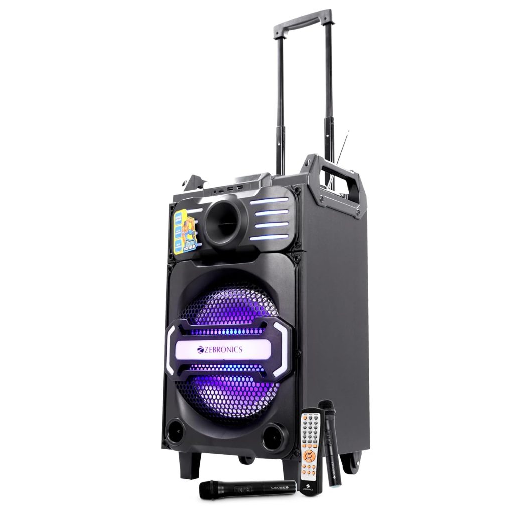 ZEBRONICS New Launch Octane Trolley Party DJ Speaker, 48 Watts, Supports Dual Bluetooth, Dual USB, mSD, AUX, Karaoke Function, Two Wireless Mic, DJ Mixer Control, 5 Band Equalizer