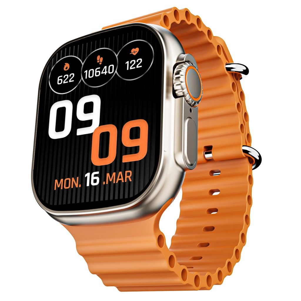 boAt Wave Elevate Smart Watch with 1.96" Display, BT Calling, Functional Crown, AI Voice Assistant, Built-in Game, HR & SPO2 Monitoring and Stress Monitoring, IP67(Royal Orange)