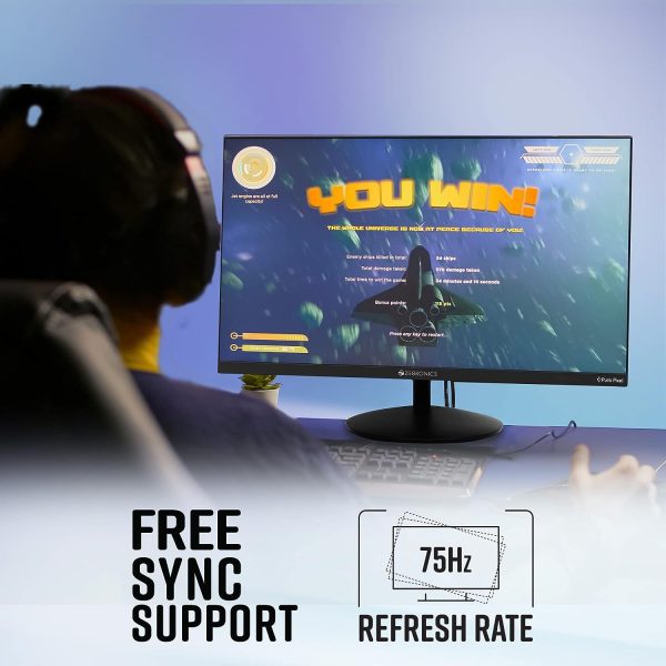 ZEBRONICS 22 inch 75Hz Monitor with FHD 1080p, Free sync Support, HDMI, VGA, 250 Nits max, 16.7M Colors, Built-in Speakers and Slim Bezel Less Design ZEB-S22A