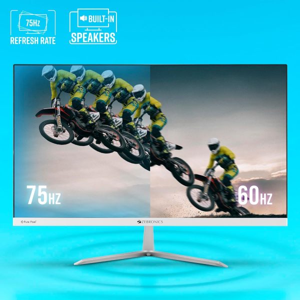 ZEBRONICS EA124 LED Monitor with FHD 1920x1080, IPS Display, 75Hz Refresh Rate, 16.7M Colors, 16:9 Aspect Ratio, 250 nits Brightness (max), Ultra Slim Bezel, Built-in Speakers, Metal stand, Dual Input