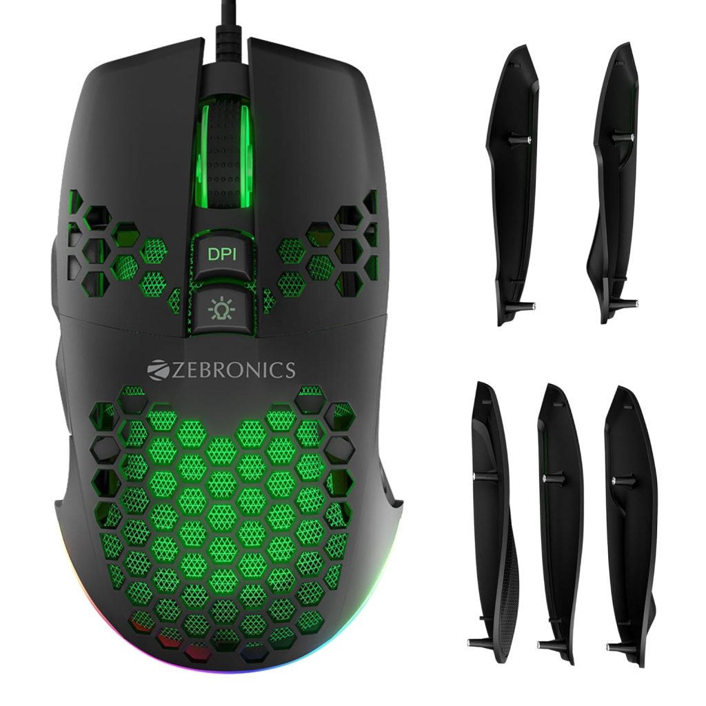 ZEBRONICS Crosshair Premium Gaming RGB USB Mouse with Up to 7200 Dpi, Included Custom Magnetic Side Plates, High Accuracy,Gaming Grade Sensor,Advanced Windows Software,Light Weight Mouse