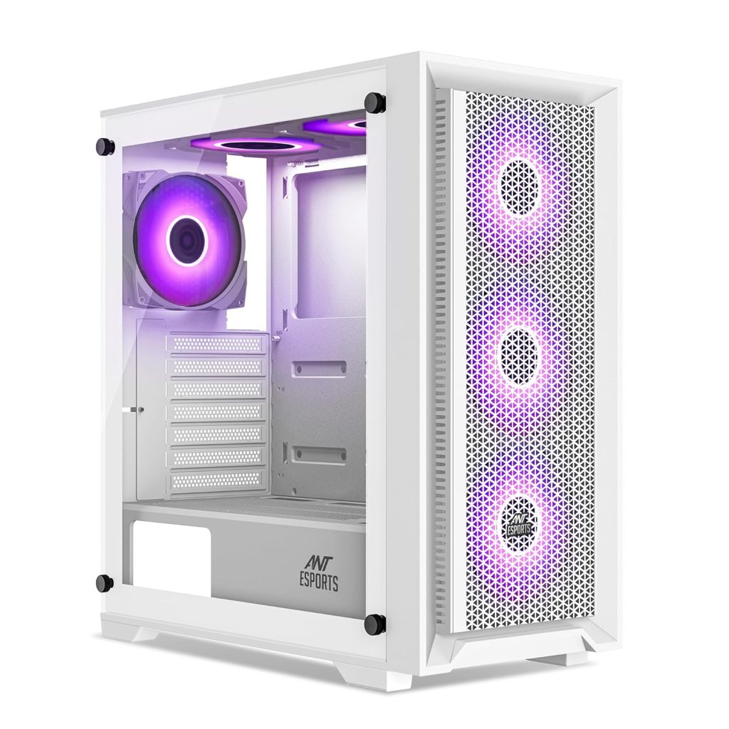 Ant Esports SX7 Mid- Tower Computer Case/Gaming Cabinet - White | Support ATX, Micro-ATX, Mini-ITX | Pre-Installed 3 x 120mm Front Fans