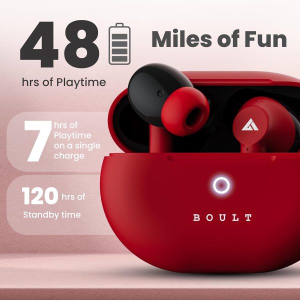 Boult Newly Launched Audio K40 True Wireless in Ear Earbuds with 48H Playtime, 4 Mics ENC, 45ms Low Latency Gaming, Breathing LEDs, Made in India, 13mm Drivers Bluetooth Ear Buds TWS (Berry Red)