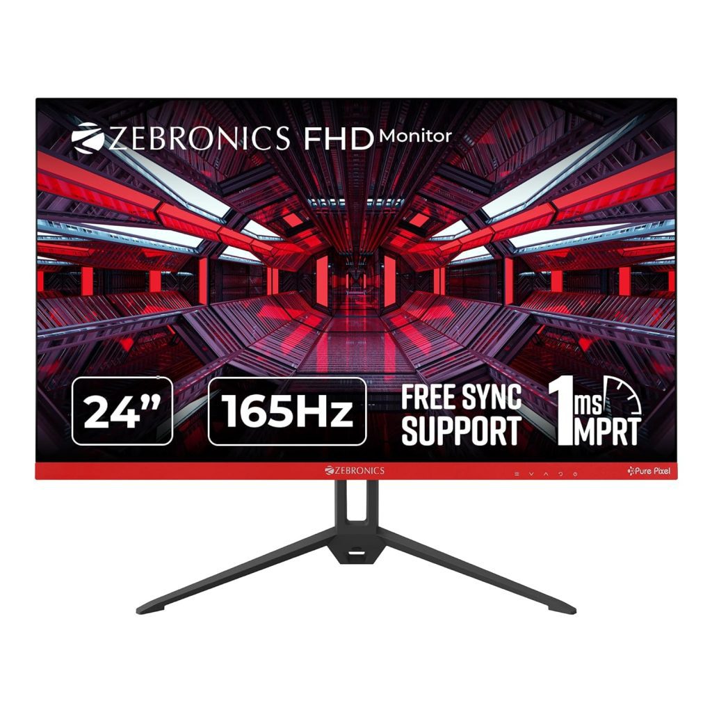 ZEBRONICS 24 Inch 165Hz Gaming Monitor with Fhd 1080P,IPS Panel,1Ms Mprt,Hdr10,Free Sync Support,Hdmi,Dp,250 Nits Max,16.7M Colors,Built-in Speakers&Ultra Slim Bezel Less Design Zeb-S24A,Black