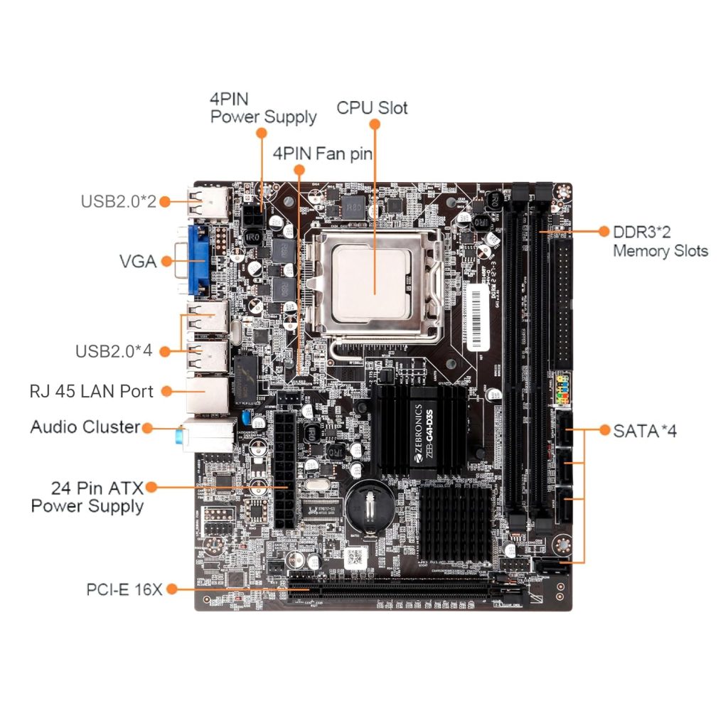 ZEBRONICS G41-D3S Micro-ATX Motherboard for LGA 775 Socket, Supports Intel (Core 2 Quad | Core 2 Duo | Pentium | Celeron) Series Processor, 5.1 Audio, DDR3 1333 MHz, Ports (RJ45 | SATA | USB | VGA)