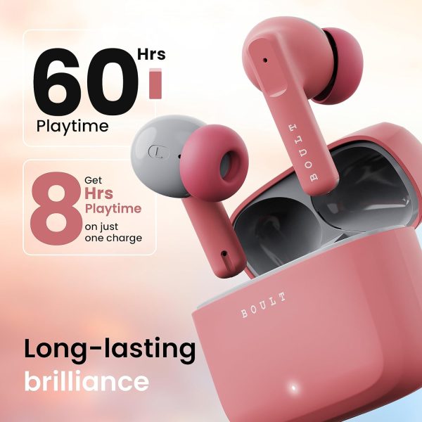 Boult Audio Z60 Truly Wireless in Ear Earbuds with 60H Playtime, 4 Mics ENC Clear Calling, 50ms Low Latency Gaming, 13mm Bass Driver, Type-C Fast Charging, IPX5 Ear Buds Bluetooth 5.3 (Flamingo Pink) Visit the Boult Store