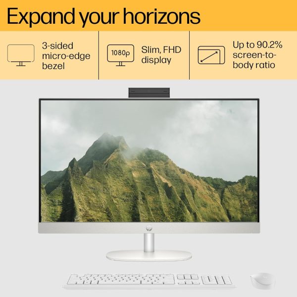 HP All-in-One PC Ryzen 5 7520U 27-inch(68.6cm) FHD IPS Display, 16GB LPDDR5, 1TB SSD, AMD Radeon Graphics, Wireless Keyboard and mouse combo, FHD Camera, (Win 11, MSO, Shell White, 6.72Kg) 27-cr0445in
