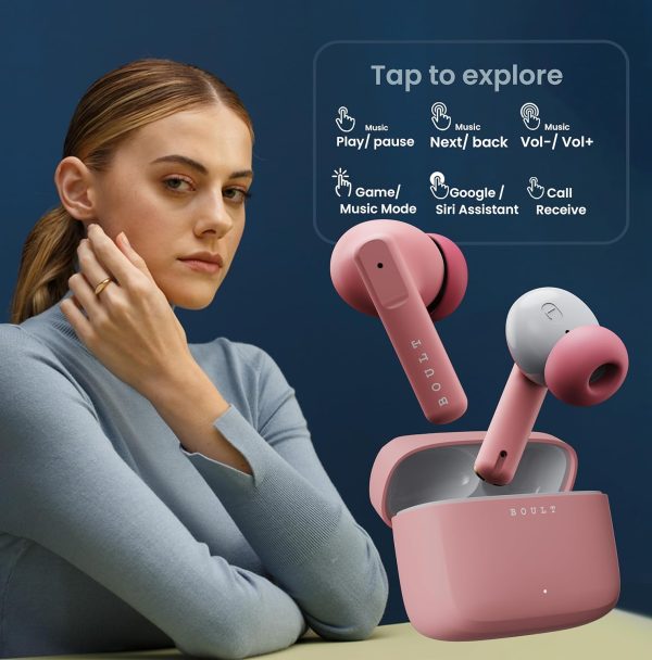 Boult Audio Z60 Truly Wireless in Ear Earbuds with 60H Playtime, 4 Mics ENC Clear Calling, 50ms Low Latency Gaming, 13mm Bass Driver, Type-C Fast Charging, IPX5 Ear Buds Bluetooth 5.3 (Flamingo Pink) Visit the Boult Store