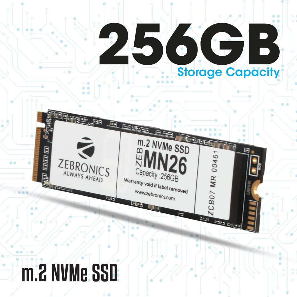 ZEBRONICS ZEB-MN26 256GB M.2 NVMe Solid State Drive (SSD), with 1900MB/s Read Speed, PCIe Gen 3.0, Next Level Performance, Ultra Low Power Consumption, Thermal Management and Silent Operation.