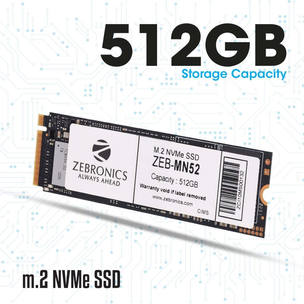 ZEBRONICS MN52 m.2 NVMe (2280) SSD with 512GB Capacity, 1900MB/s Read, 1100MB/s Write, Ultra Low Power, Faster Performance, Silent Operation and S.M.A.R.T. Feature