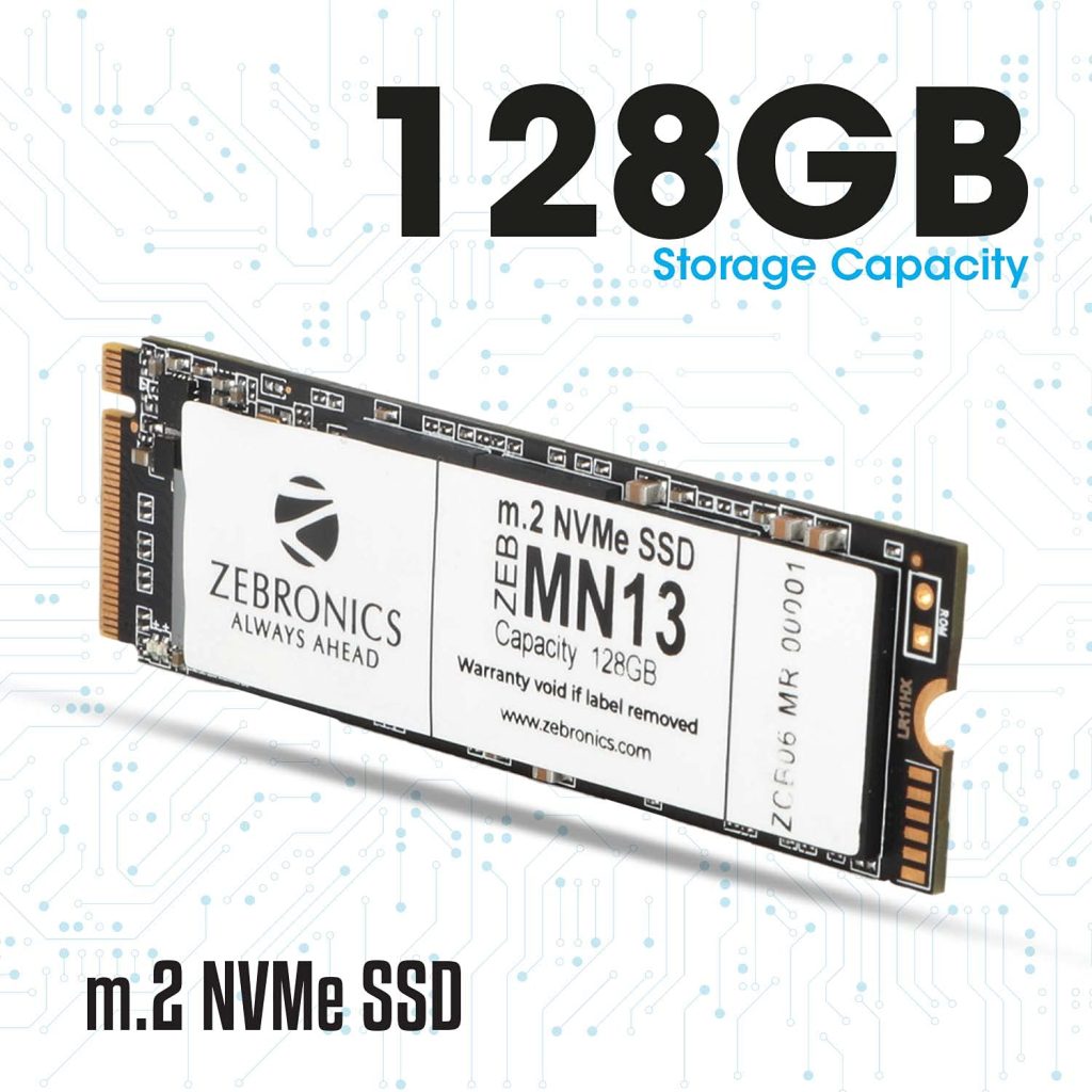 ZEBRONICS ZEB-MN13 128GB M.2 NVMe Solid State Drive (SSD), with 1622MB/s Read Speed, PCIe Gen 3.0, Next Level Performance, Ultra Low Power Consumption, Thermal Management and Silent Operation.