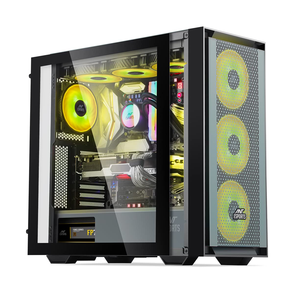 Ant Esports 690 Air Mid- Tower Computer Case/Gaming Cabinet - Black/Grey | Supports E-ATX, ATX, Micro-ATX, Mini-ITX | Pre-Installed 3 x 120mm ARGB Fans in Front
