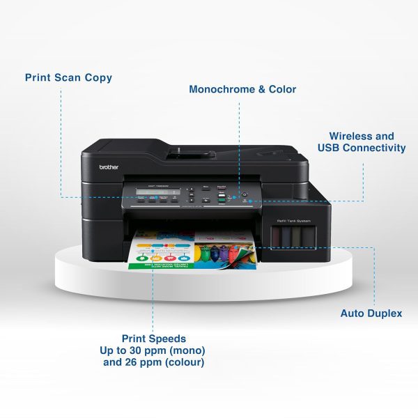 Brother DCP-T820DW Printer - Auto Duplex Printing, Print, Scan, Copy, ADF, WiFi/LAN/USB, Print Up To 15K Pages In Black And 5K In Color Each For (CMY), Get An Extra Black Ink Bottle, Free Installation