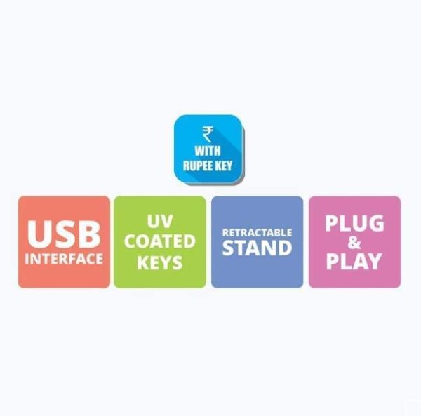 ZEBRONICS USB Keyboard with Rupee Key, USB Interface and Retractable stand - K20