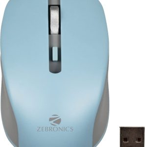 ZEBRONICS Zeb-Jaguar Wireless Mouse, 2.4GHz with USB Nano Receiver, High Precision Optical Tracking, 4 Buttons, Plug & Play, Ambidextrous, for PC/Mac/Laptop (LIGHT BLUE+GREY)