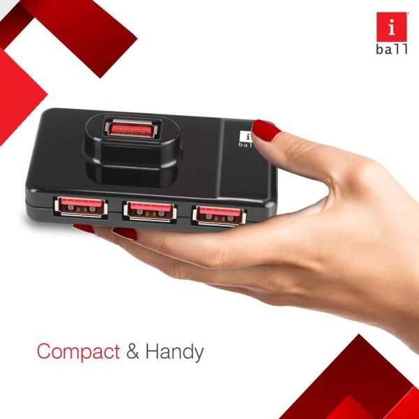 iBall Piano 430 4 Port USB Hub slim, compact and durable I usb type c port laptops and devices I Rubber footpad & shiny body I Transfer 5gbps I - Black