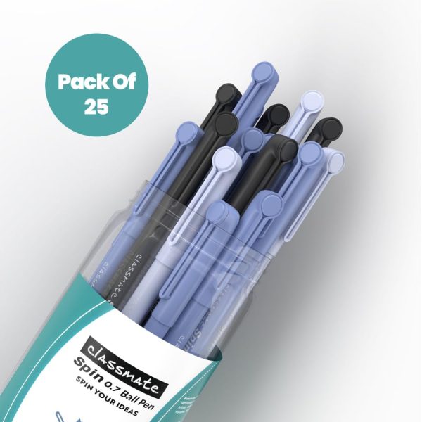 Classmate Spin Ball Pen (20 Blue Pens & 5 Black Pens)- Pack of 1