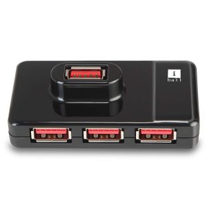 iBall Piano 430 4 Port USB Hub slim, compact and durable I usb type c port laptops and devices I Rubber footpad & shiny body I Transfer 5gbps I - Black