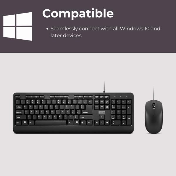 Lenovo 160 Keyboard & Mouse Wired Combo | Waterproof Exoskeleton | Splash Proof Keys | 1600 DPI Full Size Mouse | Non-Slip Scroll Wheel | Adjustable Keyboard Stand | 3 Yr Warranty