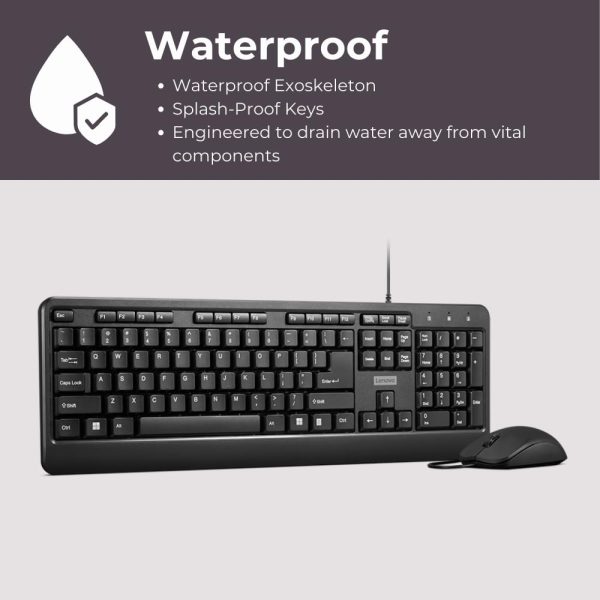 Lenovo 160 Keyboard & Mouse Wired Combo | Waterproof Exoskeleton | Splash Proof Keys | 1600 DPI Full Size Mouse | Non-Slip Scroll Wheel | Adjustable Keyboard Stand | 3 Yr Warranty