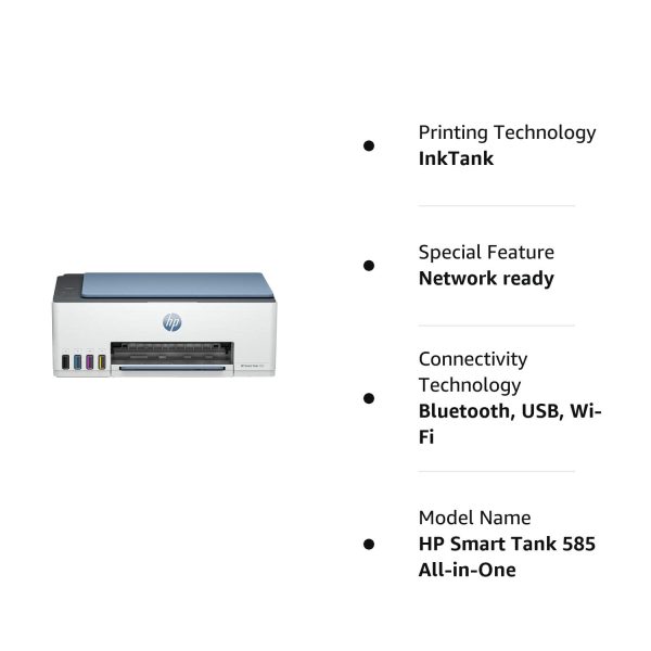 HP Smart Tank 585 All-in-one WiFi Colour Printer (Upto 6000 Black and 6000 Colour Pages Included in The Box). - Print, Scan & Copy for Office/HomeHP Smart Tank 585 All-in-one WiFi Colour Printer (Upto 6000 Black and 6000 Colour Pages Included in The Box). - Print, Scan & Copy for Office/Home