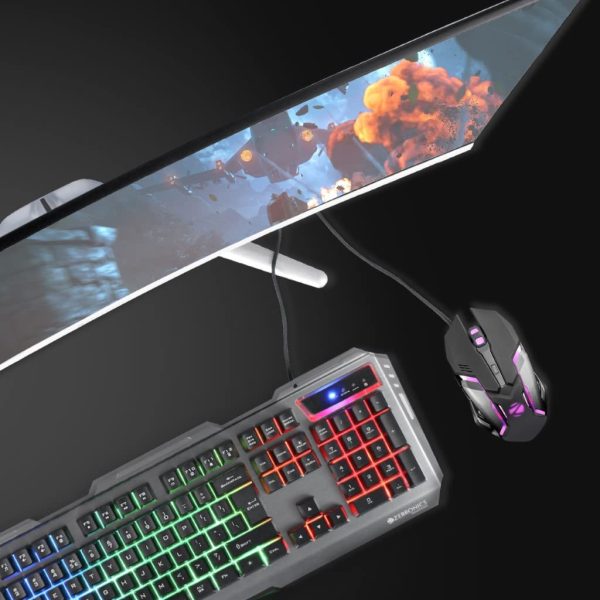 Zebronics Transformer Gaming Keyboard and Mouse Combo,Braided Cable,Durable Al body,Multimedia keys and Gaming Mouse with 6 Buttons, Multi-Color LED Lights, High-Resolution Sensor with 3200 DPI(Black)